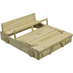 SwingKing Sandkasten Auto aus Holz, 120x100 cm, mit Sitzbank. Ideal für Kinder zum Spielen im Garten.