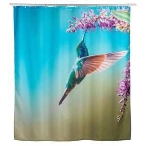 Wenko Duschvorhang Managua mit Kolibri und Blüten, 180x200 cm, mehrfarbig.