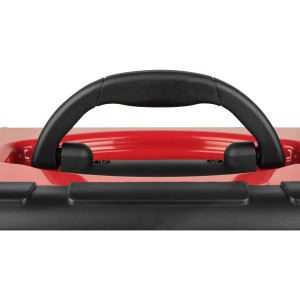 Detailaufnahme: Tragegriff des roten APA Batterie-Werkstattladegeräts.