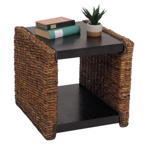 MCW Beistelltisch Lucca: Wohnzimmertisch mit Rattan und Ablage.