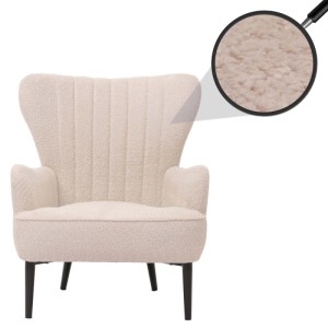 Creme-beiger Loungesessel K37 mit Chenille-Bezug und dunklen Füßen.