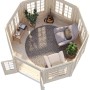 Innenansicht des unbehandelten Palmako Holz-Pavillon Veronica 7 mit Möbeln und Pflanzen.