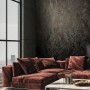 Marburg Vliestapete mit Linien Grafik in Schwarz und Kupfer im Wohnzimmer.