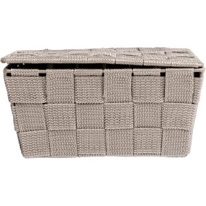 Wenko Badkorb Adria Taupe mit Deckel, geflochtene Aufbewahrungsbox aus Kunststoff.