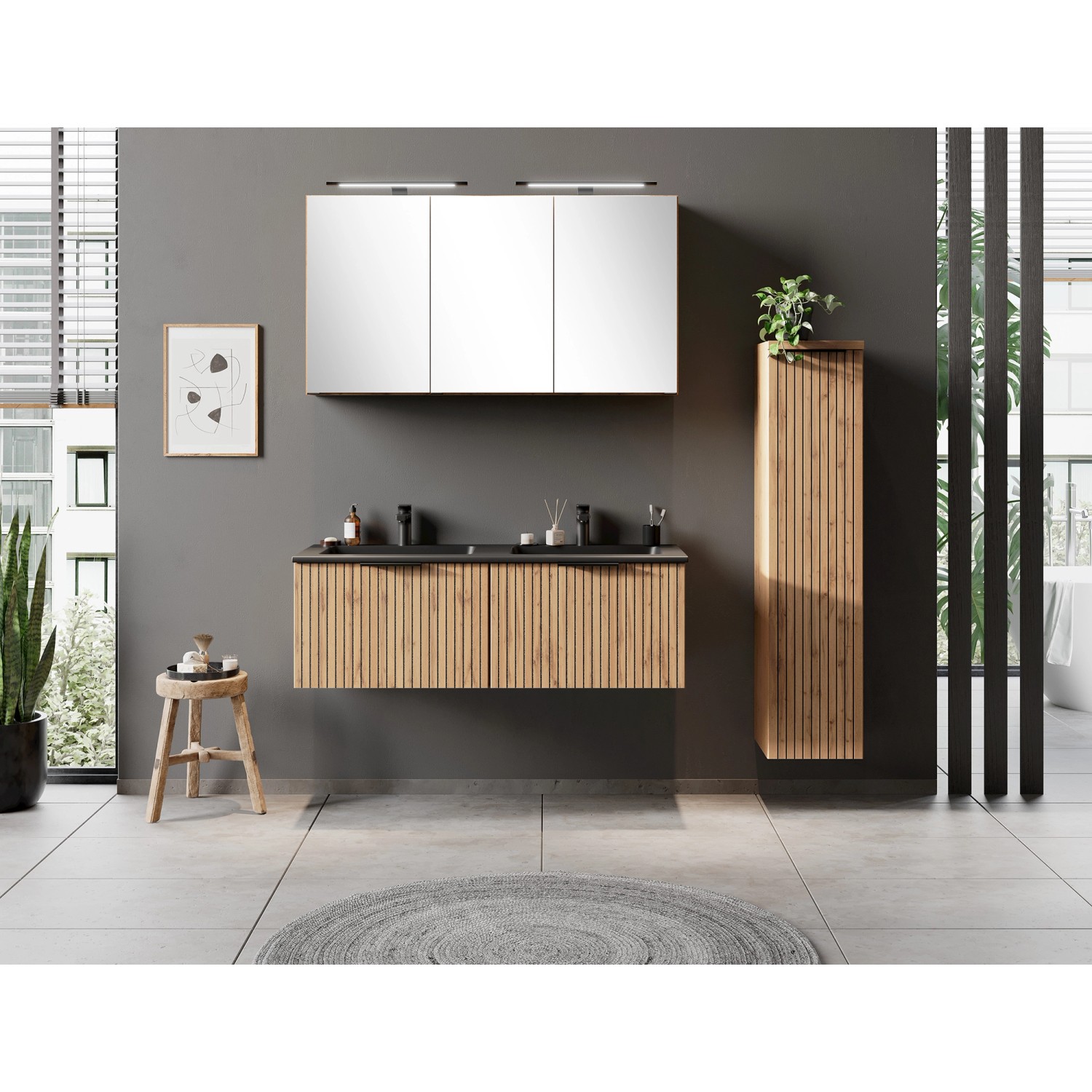 Held Möbel Bad-Midischrank Manchester 1 Tür 130 x 30 x 35 cm Wildeiche_11