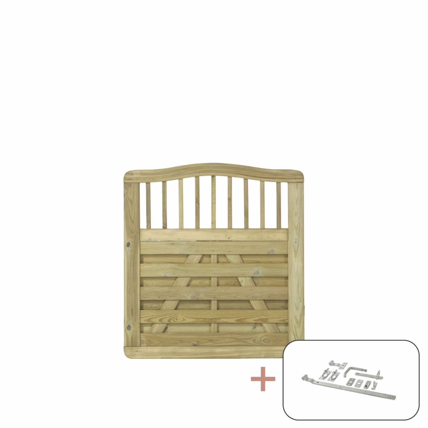 Druckimprägniertes Nadelholz Gartentor Rondo, 100 cm breit, mit Beschlägen für die Selbstmontage.