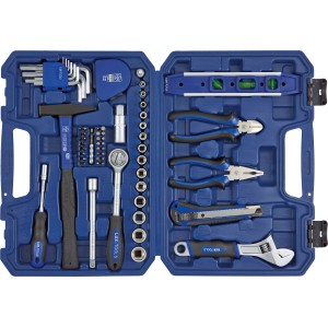 Offener, blauer LUX Werkzeugkoffer Classic, 69-teilig mit Werkzeugsortiment.