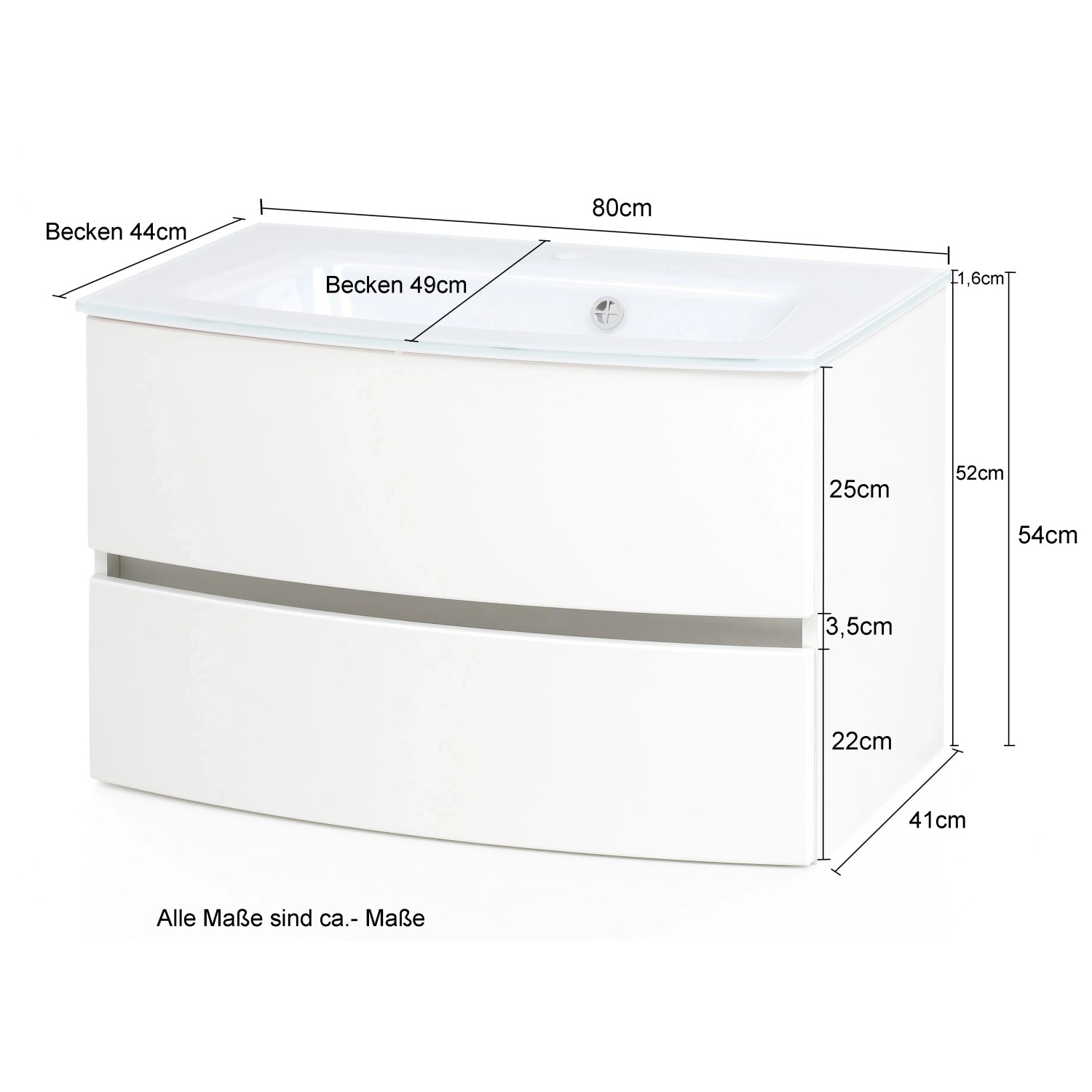 Held Möbel Einzelwaschtisch Salerno, 80 cm, Grau Matt, mit Softclose und Glaswaschbecken.