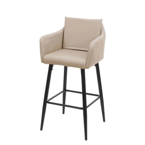Barhocker H93 in Taupe-Beige mit Kunstlederbezug und schwarzem Metallgestell.