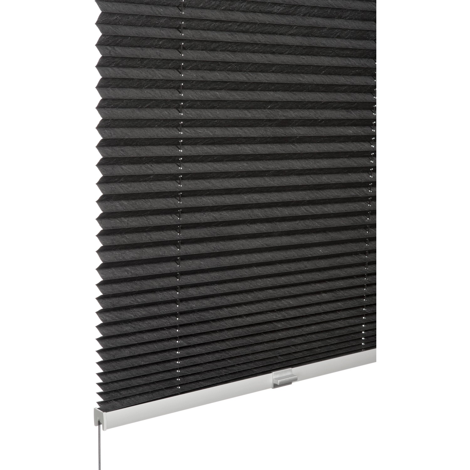 Anthrazitfarbenes Schöner Wohnen Plissee Milla, 80x130 cm, mit Crush-Struktur und Bedienschienen.