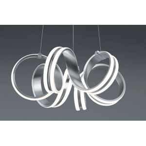 Moderne LED-Pendelleuchte Carrera von Trio Leuchten, Aluminium gebürstet, geschwungenes Design.