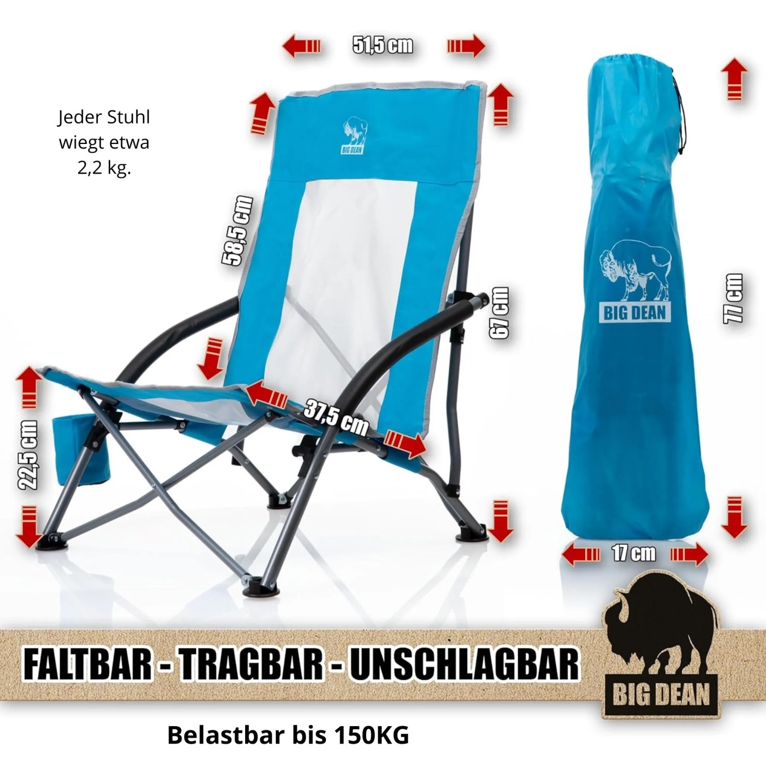 BigDean Strandstuhl Klappbar Leicht Stabil Mit Getränkehalter kaufen bei OBI