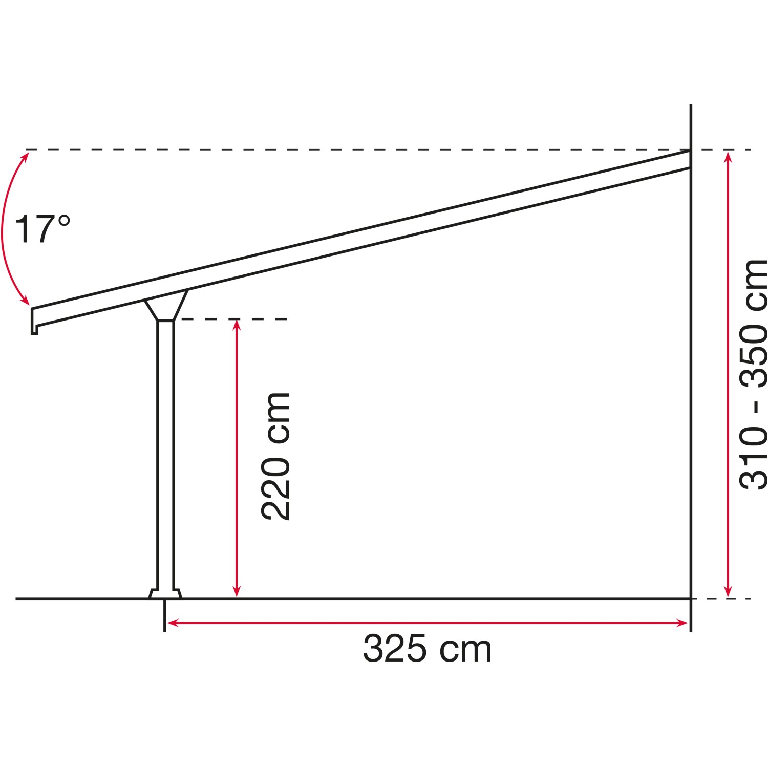 Technische Zeichnung: Gutta Terrassenüberdachung Bausatz, Maße und Winkelangaben.