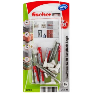 Fischer Winkelhaken EasyHook Angle DuoPower, 6 mm Dübel Set mit Schrauben und Haken.