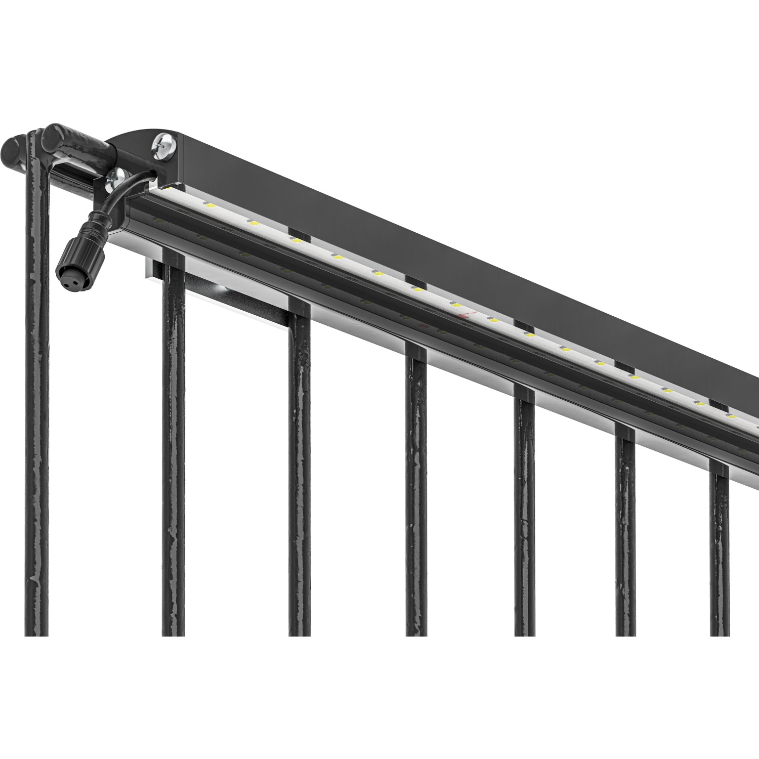 LyghtUp LED-Zaunbeleuchtung Set, anthrazitfarbene LED-Leiste am Zaun.