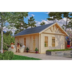Skan Holz Gartenhaus Bern 2, 420x560cm, mit Dachlattung. Weekendhaus aus unbehandelter Fichte mit Fenstern und Türen.