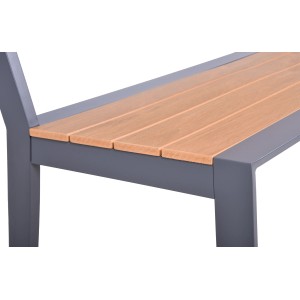 Detailansicht der Gartenbank Silea von Garden Pleasure mit Holzoptik und anthrazitfarbenem Gestell.