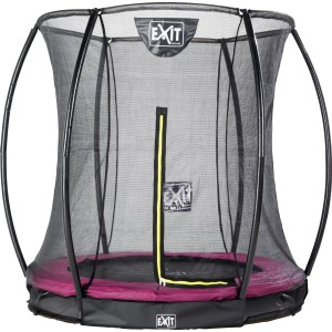 EXIT Silhouette Bodentrampolin, D183cm, mit Sicherheitsnetz in Rosa. Rundes Trampolin für den Garten.