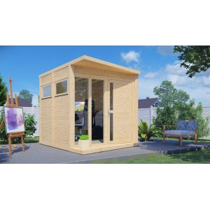 Bertilo Gartenhaus Concept Office aus Holz, 297x234 cm, naturbelassen. Modernes Holz-Gartenhaus mit Flachdach.
