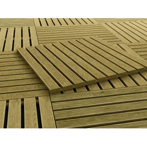 Grüne, geriffelte Holzfliese (100x100 cm) für Terrasse und Gartenwege.