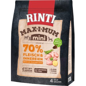 Rinti Max-i-Mum Mini Adult Huhn Trockenfutter, 4 kg Packung für kleine Hunde.