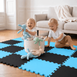 LittleTom Baby & Kinder Puzzlematte 30 x 30 cm 18 Stück Schwarz & Hellblau