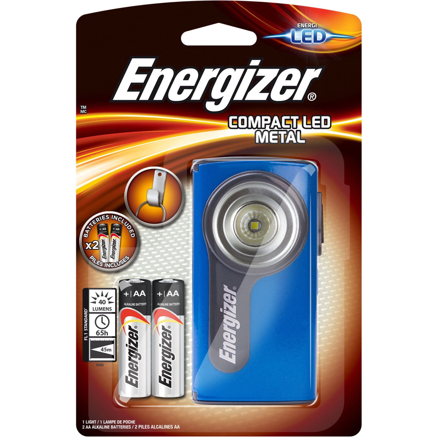 Energizer Compact LED Taschenlampe, 40 Lumen, blau, inklusive Batterien.