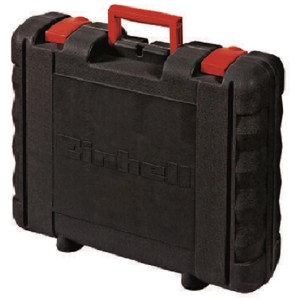 Schwarzer Werkzeugkoffer mit rotem Griff für Einhell Winkelschleifer-Set TE-AG 125/750 Kit.