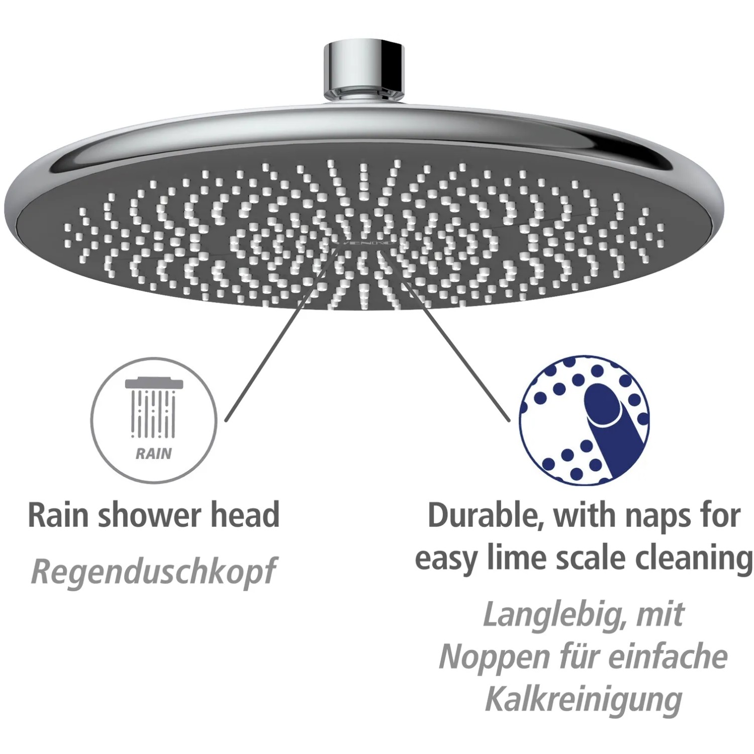 Wenko Watersaving Regendusche Chrom, runder Duschkopf mit Antikalk-Noppen.