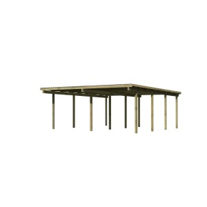 Karibu Doppelcarport Eco aus Holz mit PVC Dachplatten und soliden Pfosten.