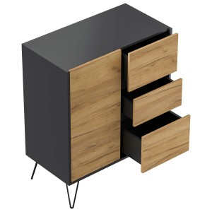 Posseik Sideboard Industrial K, Grafit/Eiche, 80cm, mit 1 Tür und 3 Schubladen.