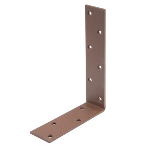 Rostbrauner Duravis Balkenwinkel, ungleichschenklig, 160x240x50 mm, mit Löchern für Schrauben.