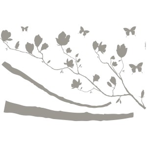 Komar Deko-Sticker Arabesque: Wandtattoo mit Blütenzweigen und Schmetterlingen in Grau.