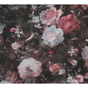A.S. Création Vliestapete mit Blumenmuster in Schwarz und Rot für dekorative Wandgestaltung.