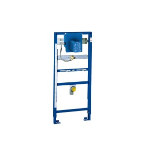 Grohe Rapid SL Urinal-Element für Trockenbau, blaue Stahlkonstruktion mit Anschlüssen.
