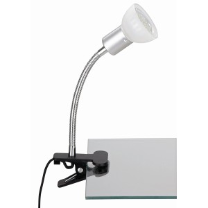 Weiße Briloner LED-Klemmleuchte mit flexiblem Arm und GU10 Leuchtmittel.