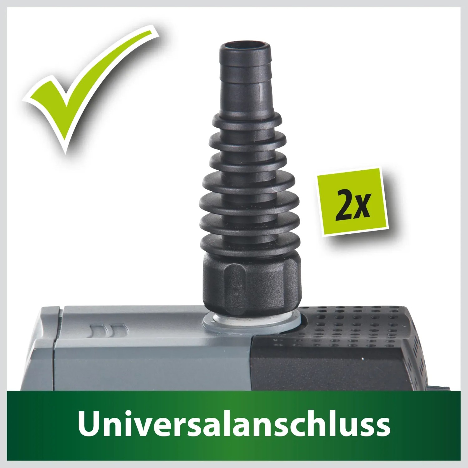 Heissner Teichpumpe: Detailaufnahme des Universalanschlusses, Zubehör für Teichpumpen.