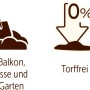 Symbole: Gemüse, Schaufel, Torffrei-Zeichen, Kalender. Substral Naturen Tomatenerde ist torffrei und vorgedüngt.