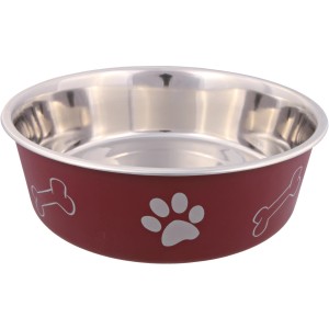 Jollypaw Edelstahlnapf, rot mit Pfotenabdruck und Knochen, 2,2 l.