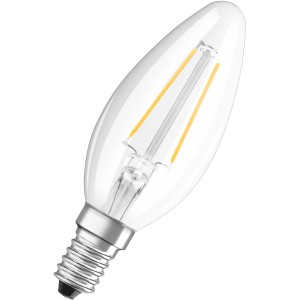 Osram LED-Leuchtmittel E14 Kerzenform, 2,5W, warmweiß, 10x3,5cm. Energiesparende LED für stimmungsvolles Licht.