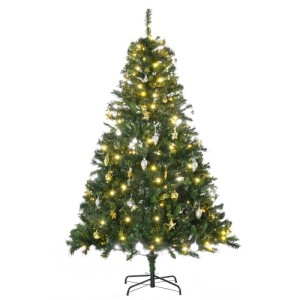 Grüner HOMCOM künstlicher Weihnachtsbaum, 180 cm, mit 200 warmweißen LEDs und gold-silberner Deko auf Metallfuß.