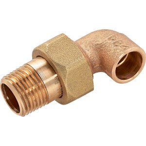 Löt-Winkelverschraubung aus Rotguss, 15 mm x 21 mm (R 1/2), für Kupferrohre.