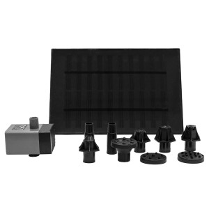 Heissner Solar-Teichpumpen-Set mit Pumpe, Solarpanel und 7 Düsenaufsätzen für Wasserspiele.