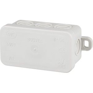 Grauer Abzweigkasten Aufputz, 75x45mm, IP54, mit 8 Anschlussmöglichkeiten für Innen- und Außenbereich.