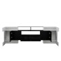 okwish TV Schrank mit LED Stauraum Glasoberfläche 200x35x60cm Hochglanz Weiß Schwarz_7