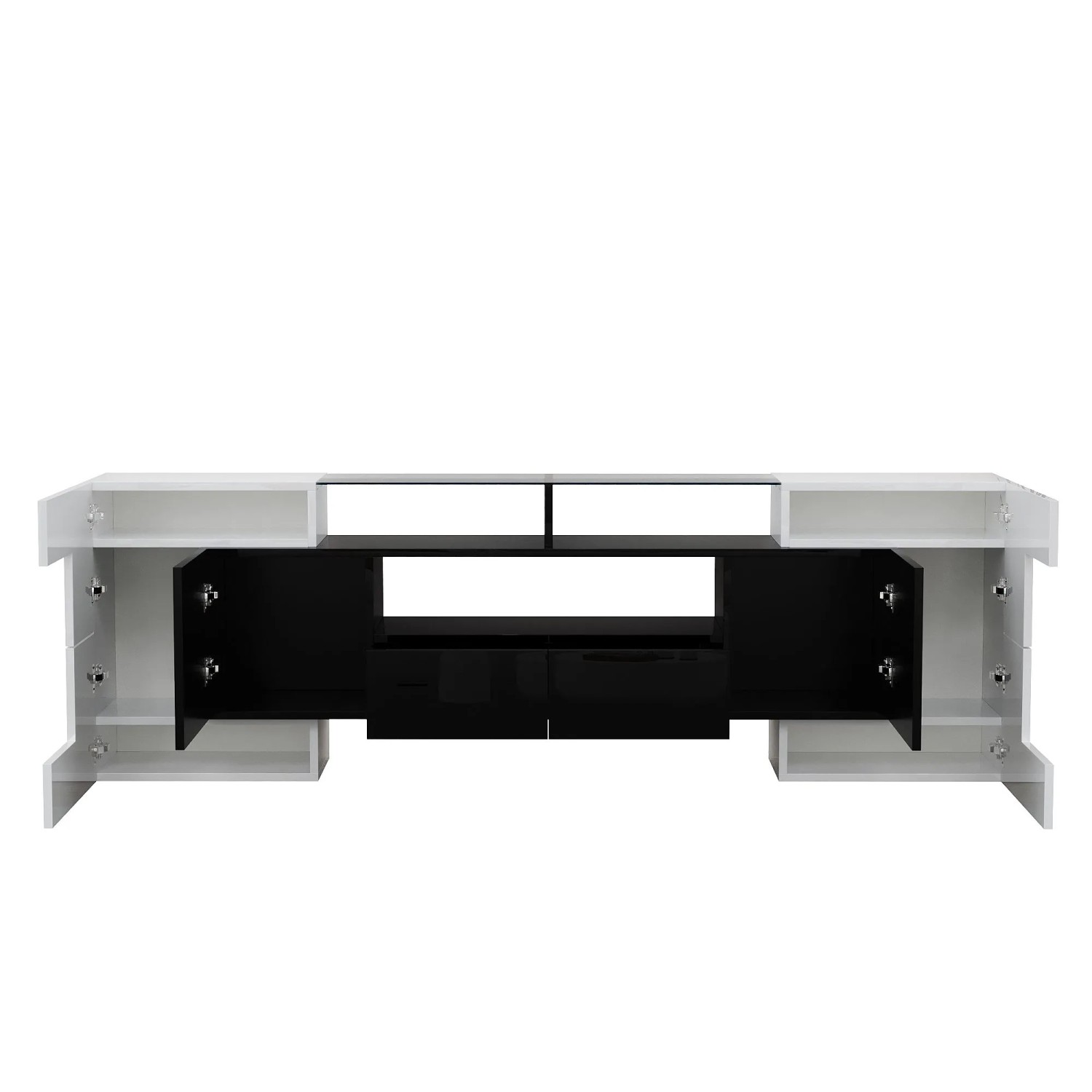 okwish TV Schrank mit LED Stauraum Glasoberfläche 200x35x60cm Hochglanz Weiß Schwarz_7