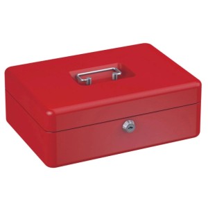 Rote Basi Geldkassette GK 10L (H90*B250*T180mm) mit Tragegriff und Zylinderschloss.