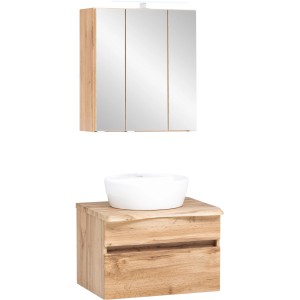 Held Möbel Waschtisch-Set Trient, 60 cm, Wotaneiche mit Aufsatzbecken und Spiegelschrank