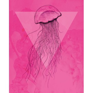 Komar Wandbild Jellyfish Pink 40x50cm: Rosa Quallen-Motiv mit Dreieck auf Vlies.