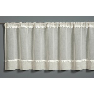 Naturfarbene Bistrogardine mit Herz-Borte, 48x135 cm. Scheibengardine im Landhausstil.